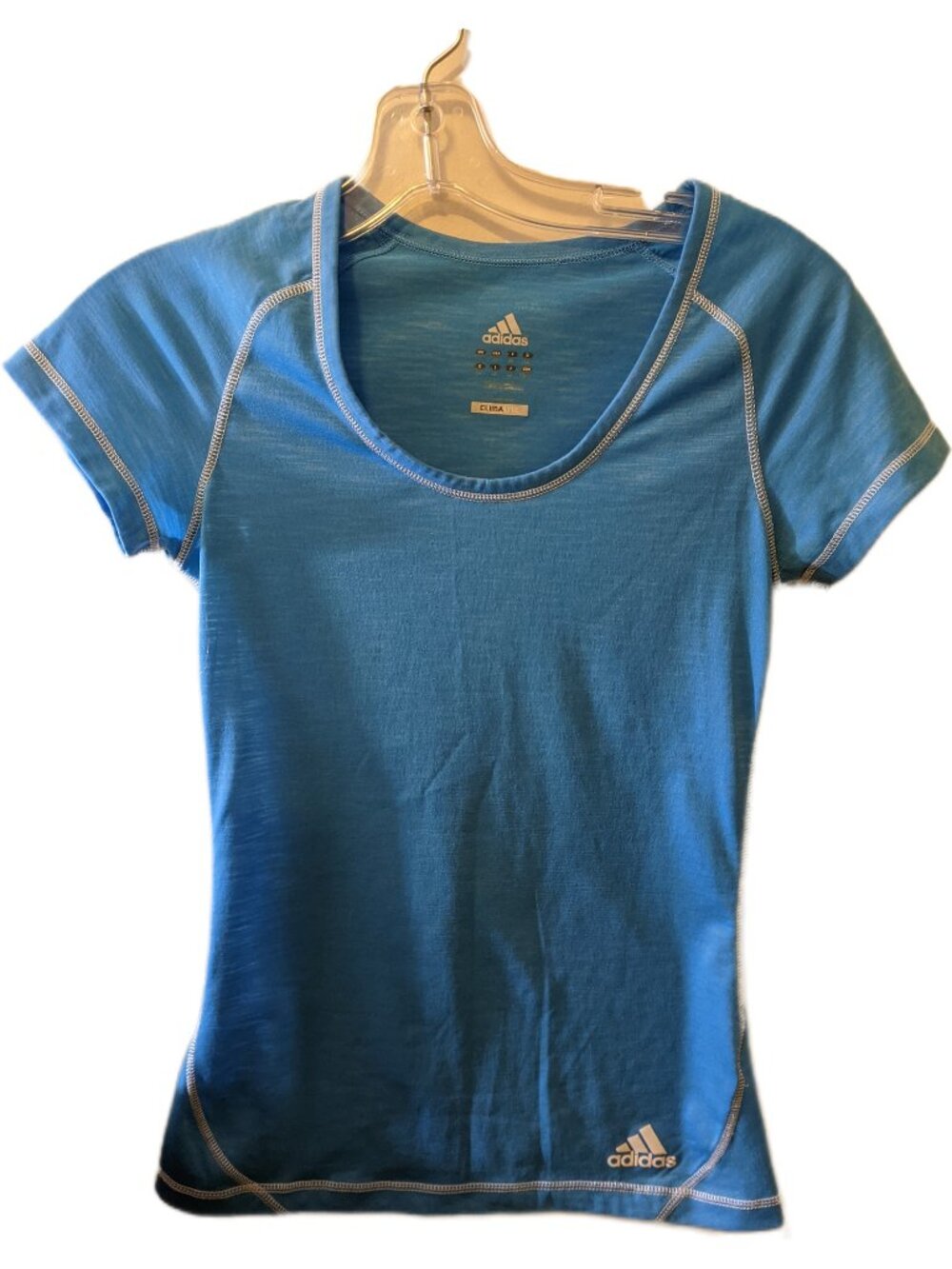 Adidas Climalite Women's Blue Athletic Running Workout Tee Shirt Yoga Gym XS